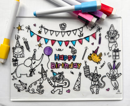 Acrylic Birthday Colouring Board- let's celebrate with lil' animals!