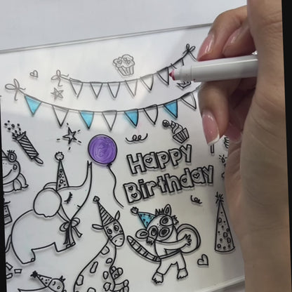 Acrylic Birthday Colouring Board- let's celebrate with lil' animals!